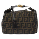 FENDI Zucca Canvas Hand Bag Black Brown Auth 128557-13