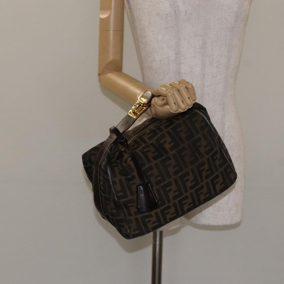FENDI Zucca Canvas Hand Bag Black Brown Auth 128557
