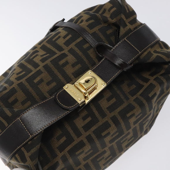 FENDI Zucca Canvas Hand Bag Black Brown Auth 128557