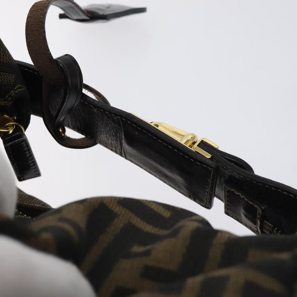 FENDI Zucca Canvas Hand Bag Black Brown Auth 128557