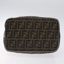 FENDI Zucca Canvas Hand Bag Black Brown Auth 128557-5