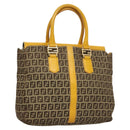 FENDI Zucchino Canvas Hand Bag Brown Gold Auth 128558-1