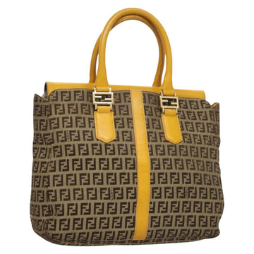 FENDI Zucchino Canvas Hand Bag Brown Gold Auth 128558
