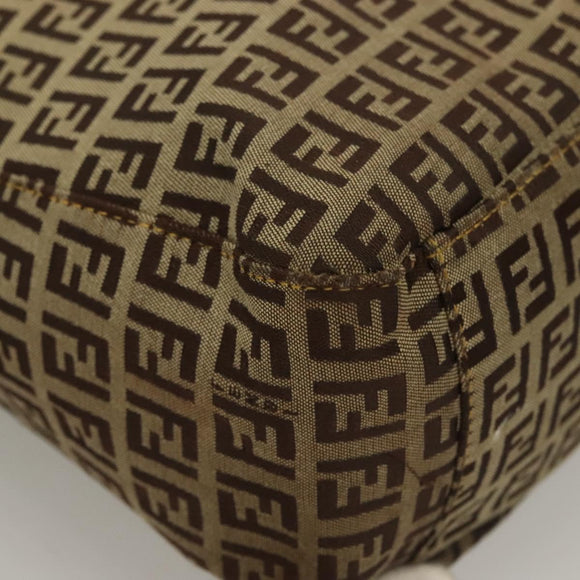 FENDI Zucchino Canvas Hand Bag Brown Gold Auth 128558
