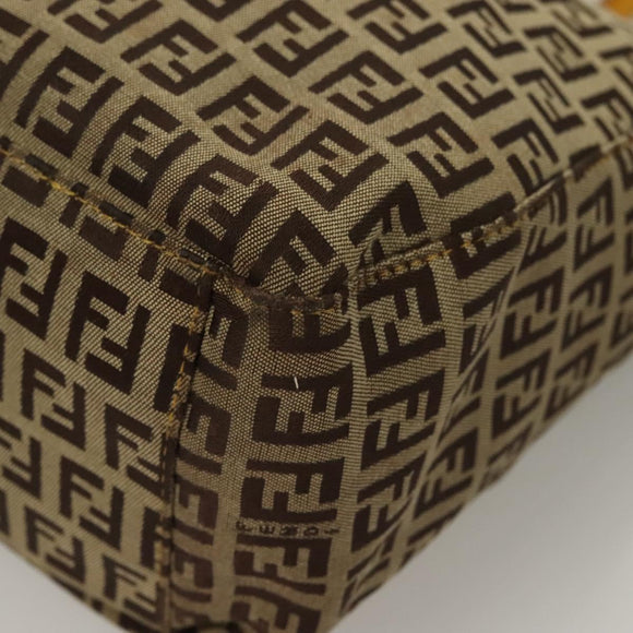 FENDI Zucchino Canvas Hand Bag Brown Gold Auth 128558
