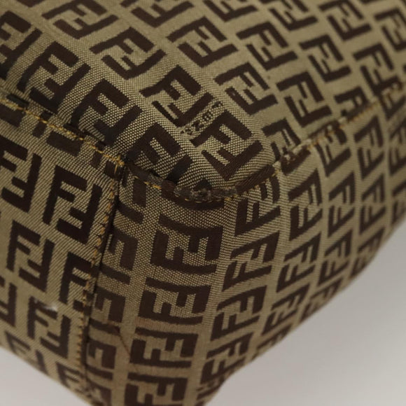 FENDI Zucchino Canvas Hand Bag Brown Gold Auth 128558