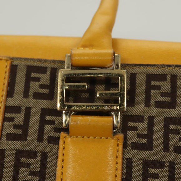 FENDI Zucchino Canvas Hand Bag Brown Gold Auth 128558