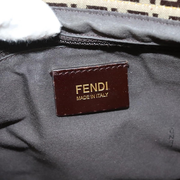FENDI Zucchino Canvas Hand Bag Brown Gold Auth 128558