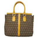 FENDI Zucchino Canvas Hand Bag Brown Gold Auth 128558-13