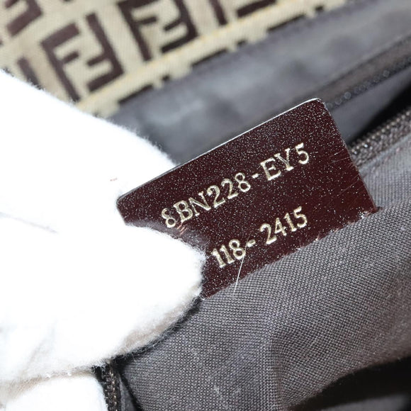 FENDI Zucchino Canvas Hand Bag Brown Gold Auth 128558