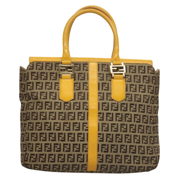 FENDI Zucchino Canvas Hand Bag Brown Gold Auth 128558 - 0
