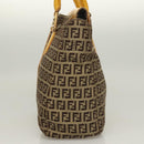 FENDI Zucchino Canvas Hand Bag Brown Gold Auth 128558-3