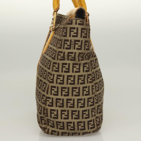 FENDI Zucchino Canvas Hand Bag Brown Gold Auth 128558