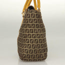 FENDI Zucchino Canvas Hand Bag Brown Gold Auth 128558-4