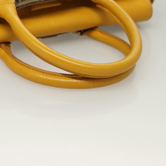 FENDI Zucchino Canvas Hand Bag Brown Gold Auth 128558