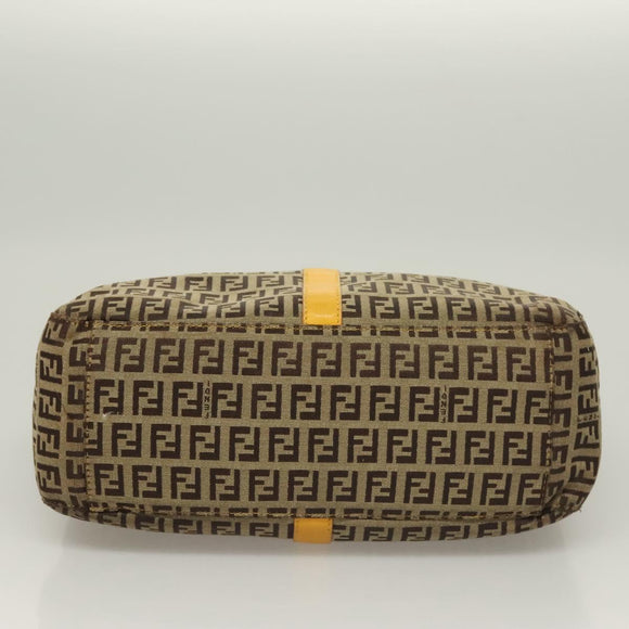 FENDI Zucchino Canvas Hand Bag Brown Gold Auth 128558