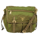 PRADA Shoulder Bag Nylon Green Gold Auth 128559-1