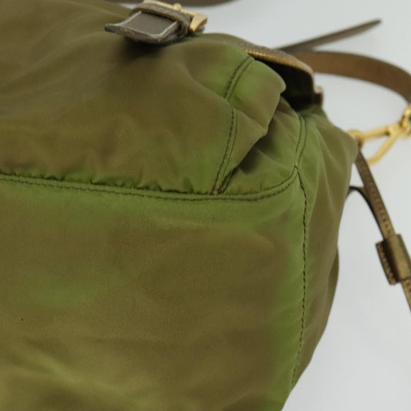 PRADA Shoulder Bag Nylon Green Gold Auth 128559