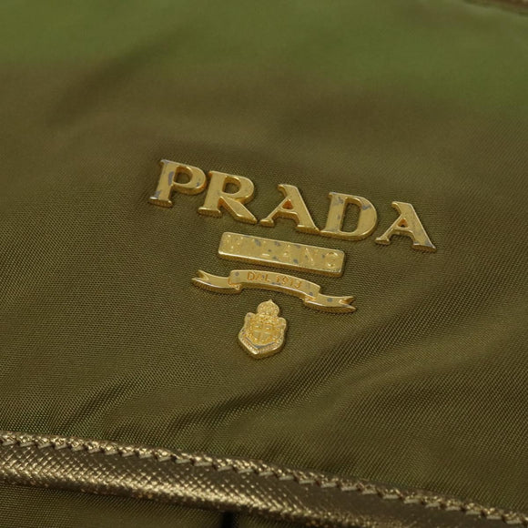 PRADA Shoulder Bag Nylon Green Gold Auth 128559