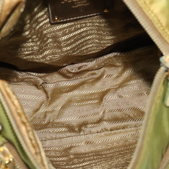 PRADA Shoulder Bag Nylon Green Gold Auth 128559