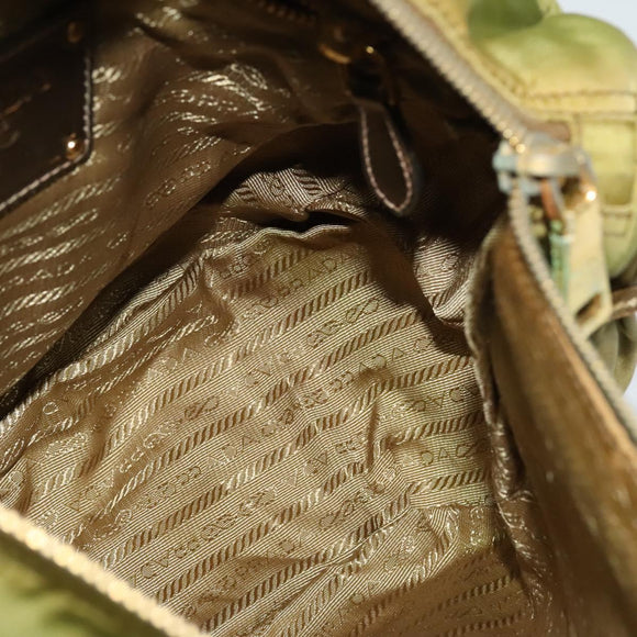 PRADA Shoulder Bag Nylon Green Gold Auth 128559