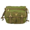 PRADA Shoulder Bag Nylon Green Gold Auth 128559-13