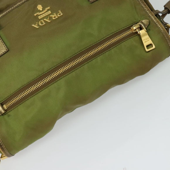 PRADA Shoulder Bag Nylon Green Gold Auth 128559