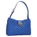 Salvatore Ferragamo Gancini Shoulder Bag Leather Blue Silver Auth 128561V-1