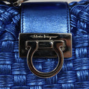 Salvatore Ferragamo Gancini Shoulder Bag Leather Blue Silver Auth 128561V-14