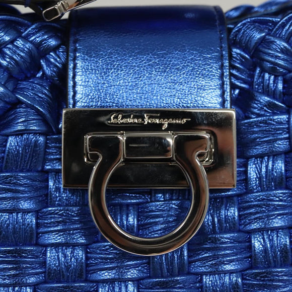 Salvatore Ferragamo Gancini Shoulder Bag Leather Blue Silver Auth 128561V