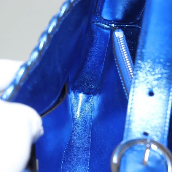 Salvatore Ferragamo Gancini Shoulder Bag Leather Blue Silver Auth 128561V