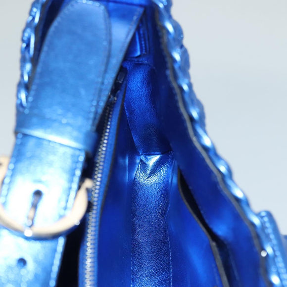 Salvatore Ferragamo Gancini Shoulder Bag Leather Blue Silver Auth 128561V