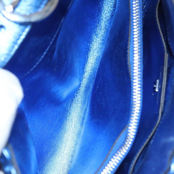 Salvatore Ferragamo Gancini Shoulder Bag Leather Blue Silver Auth 128561V