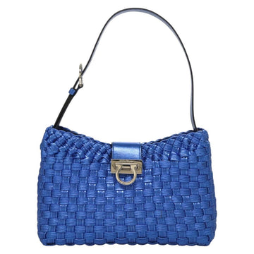 Salvatore Ferragamo Gancini Shoulder Bag Leather Blue Silver Auth 128561V - 0