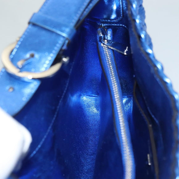 Salvatore Ferragamo Gancini Shoulder Bag Leather Blue Silver Auth 128561V