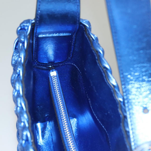 Salvatore Ferragamo Gancini Shoulder Bag Leather Blue Silver Auth 128561V