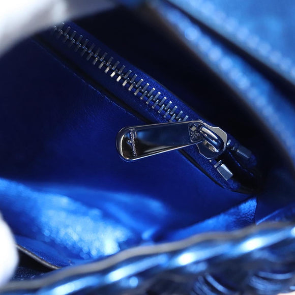 Salvatore Ferragamo Gancini Shoulder Bag Leather Blue Silver Auth 128561V