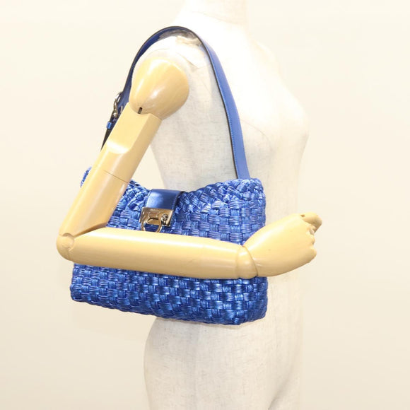 Salvatore Ferragamo Gancini Shoulder Bag Leather Blue Silver Auth 128561V