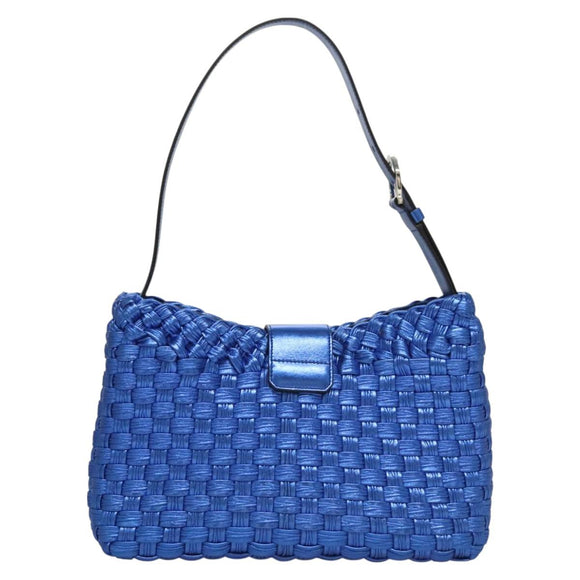 Salvatore Ferragamo Gancini Shoulder Bag Leather Blue Silver Auth 128561V