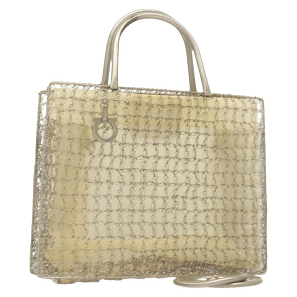 Salvatore Ferragamo Gancini Hand Bag metal 2way Silver Auth 128606