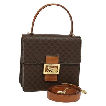 CELINE Macadam Canvas Hand Bag PVC Leather 2way Brown Gold Auth 128608