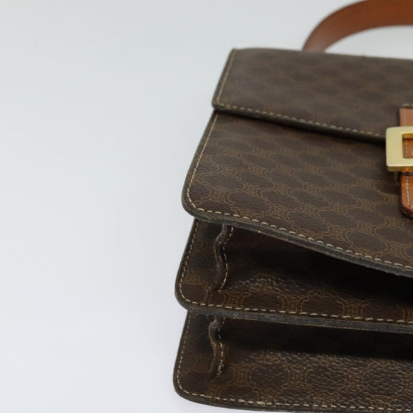 CELINE Macadam Canvas Hand Bag PVC Leather 2way Brown Gold Auth 128608