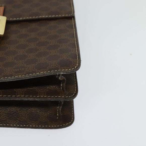 CELINE Macadam Canvas Hand Bag PVC Leather 2way Brown Gold Auth 128608