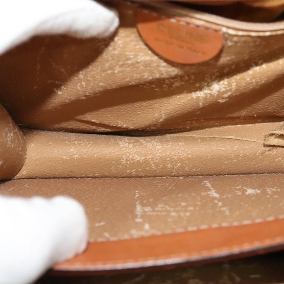 CELINE Macadam Canvas Hand Bag PVC Leather 2way Brown Gold Auth 128608