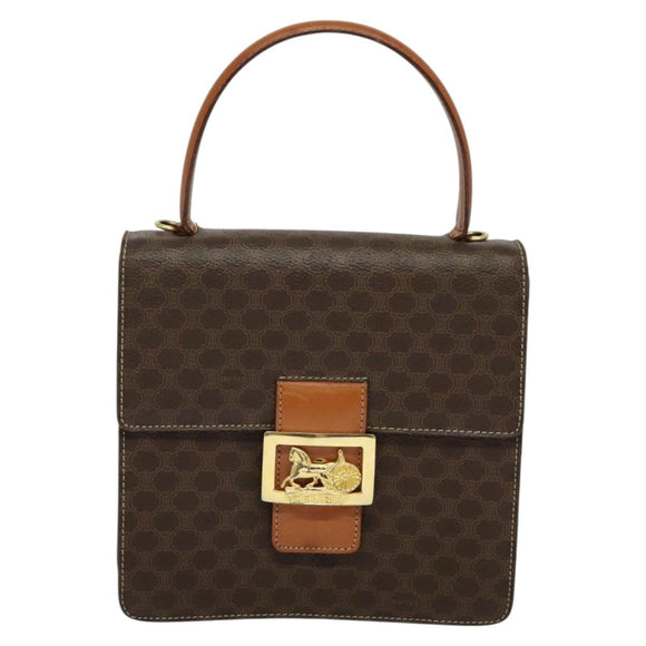 CELINE Macadam Canvas Hand Bag PVC Leather 2way Brown Gold Auth 128608