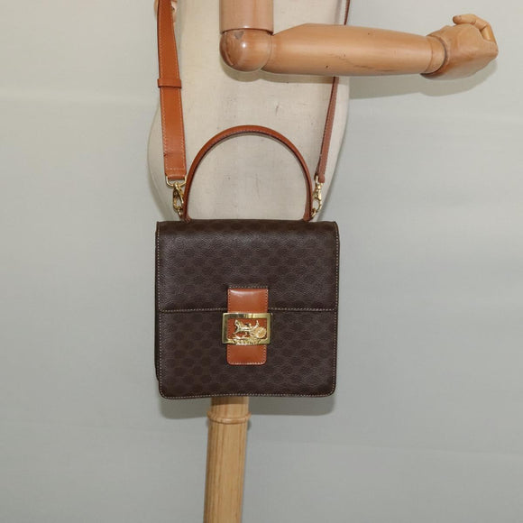 CELINE Macadam Canvas Hand Bag PVC Leather 2way Brown Gold Auth 128608