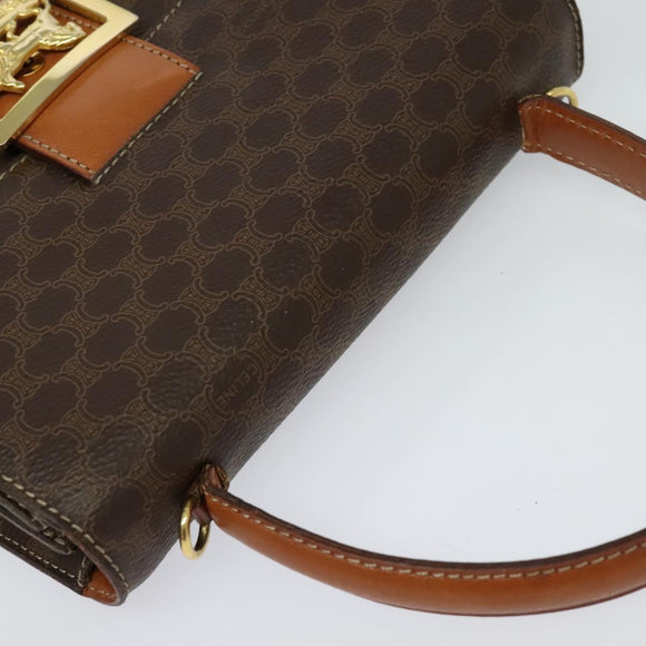 CELINE Macadam Canvas Hand Bag PVC Leather 2way Brown Gold Auth 128608