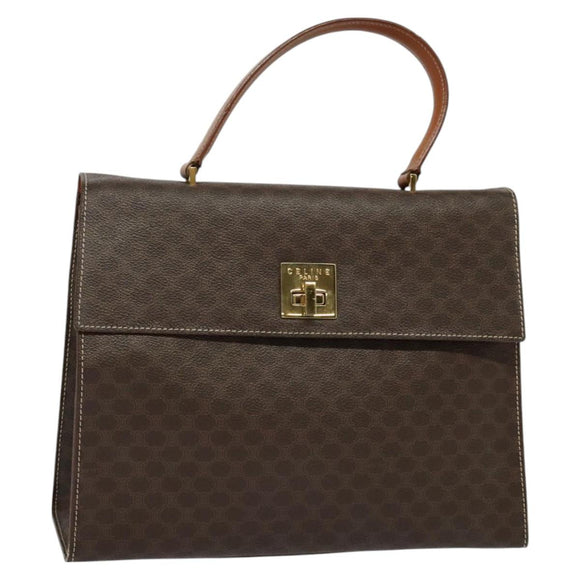 CELINE Macadam Canvas Hand Bag PVC Leather Brown Gold Auth 128609