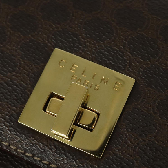 CELINE Macadam Canvas Hand Bag PVC Leather Brown Gold Auth 128609