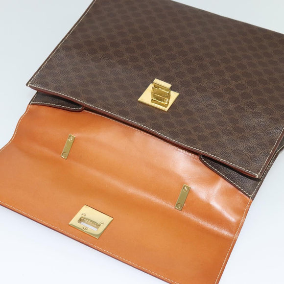 CELINE Macadam Canvas Hand Bag PVC Leather Brown Gold Auth 128609